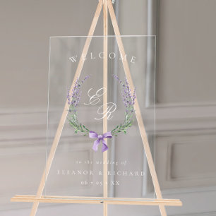 Sering bloemenkrans & strik monogram huwelijksbegr acryl bord