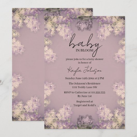 Sering bloemige babyshower uitnodiging (Voorkant / Achterkant)