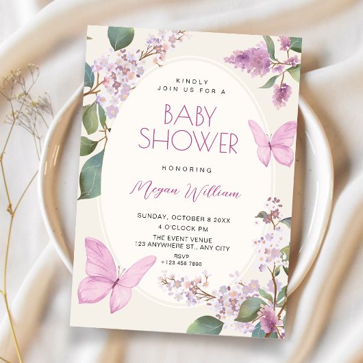 Sering bloemvlinder baby shower kaart
