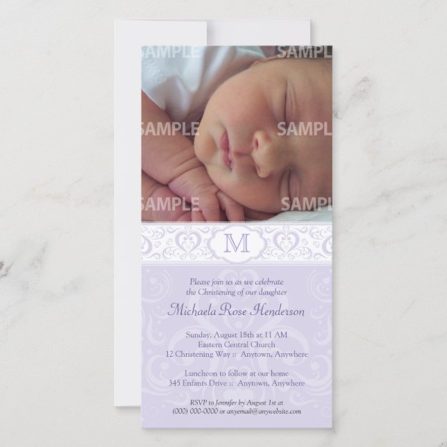 Sering Damast Monogram Doop / Christeningsfeest (Voorkant)