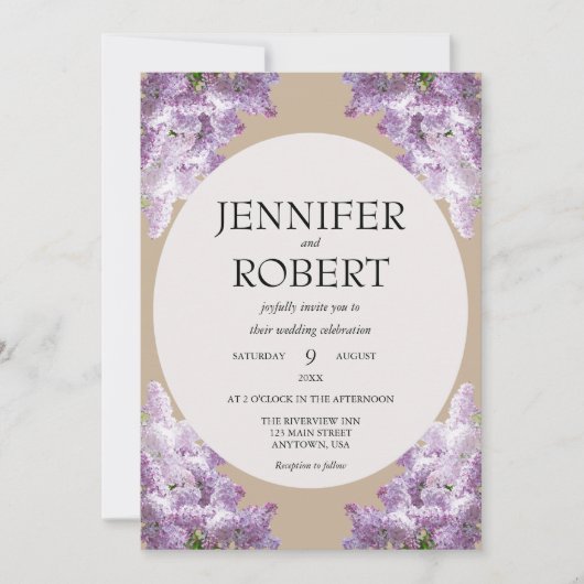Sering en Beige Bruiloft Kaart (Voorkant)