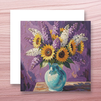 Sering en zonnebloemen | Botanisch ontwerp blanco Kaart