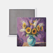 Sering en zonnebloemen | Botanisch ontwerp Magneet (Voorkant / Achterkant)