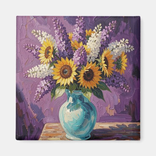 Sering en zonnebloemen | Botanisch ontwerp Magneet (Voorkant)