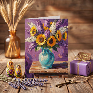 Sering en zonnebloemen Gelukkige verjaardag mama Kaart