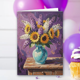 Sering en zonnebloemen Gelukkige verjaardag Tant Kaart