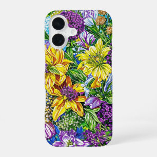 Sering Geel Blauw Groen Tuin Bloemen Patroon iPhone 16 Hoesje