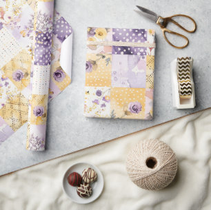 Sering Geel Quilt Gingham Cottagecore Bloem Cadeaupapier
