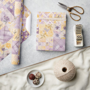 Sering Geel Quilt Gingham Cottagecore Bloem Cadeaupapier