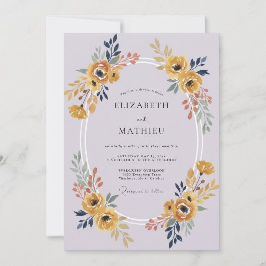 Sering Gouden Ranunculus Eucalyptus Bruiloft Kaart (Voorkant)