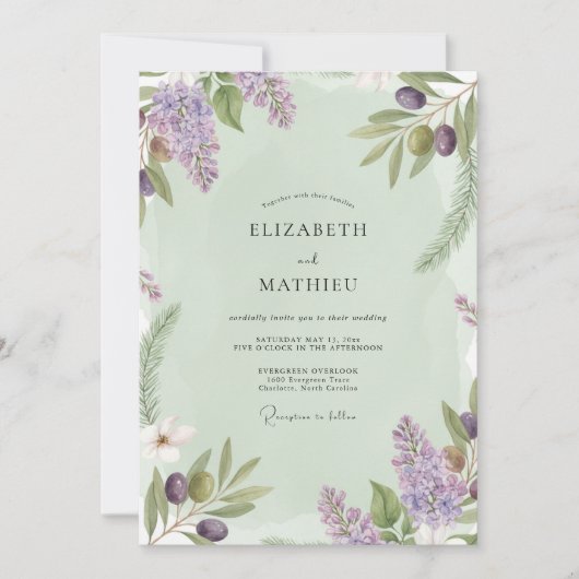 Sering Olijftak Eucalyptus Bruiloft Kaart (Voorkant)