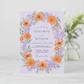 Sering Oranje Wilde Bloemen Bruiloft Kaart (Staand voorkant)