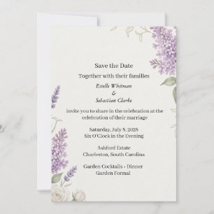 Sering Paarse Bloemen Save the Date Kaart