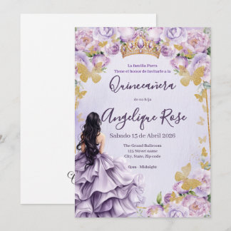 sering princess vlinder quinceanera uitnodiging