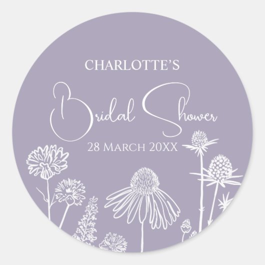 Sering Schetsbloemen Bruiloftsshower Ronde Sticker (Voorkant)