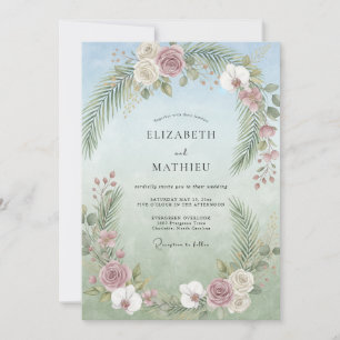 Sering Tropische Palm Eucalyptus Bruiloft Kaart