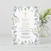 Sering Wilde Bloemen Aquarel Doop Kaart (Staand voorkant)