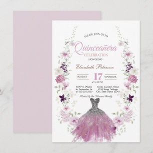 Sering Wilde Bloemen Glitter Jurk Quinceanera Kaart
