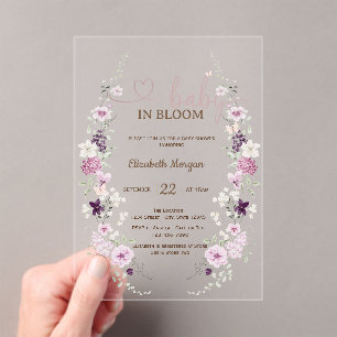 Sering Wilde Bloemen Vlinders Roze Strepen  Acryl Uitnodigingen