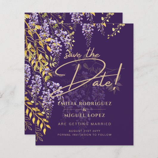 Sering Wisteria Paarse Huwelijk Save The Date (Voorkant / Achterkant)
