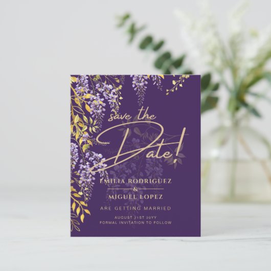 Sering Wisteria Paarse Huwelijk Save The Date (Staand voorkant)