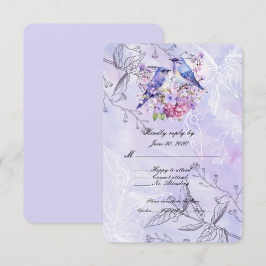 Seringen en Blauwe Vogels RSVP Kaartje (Voorkant / Achterkant)