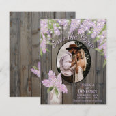 Seringen & lichten op paarse schuurhouten trouwdag save the date (Voorkant / Achterkant)