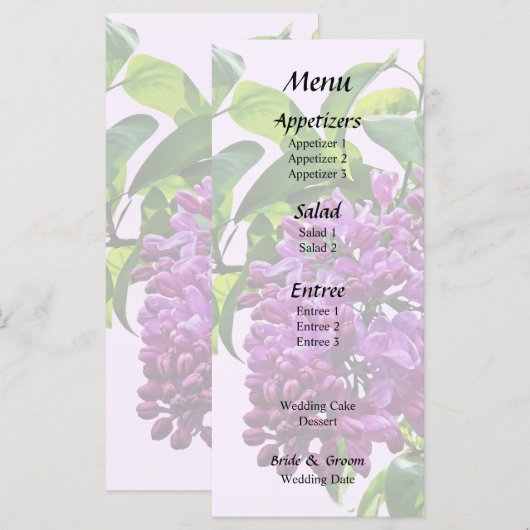 Seringen net geopend menu (Voorkant / Achterkant)