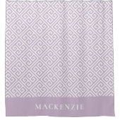 Seringpaars en Witte Griekse Sleutel Naam Monogram Douchegordijn (Voorkant)