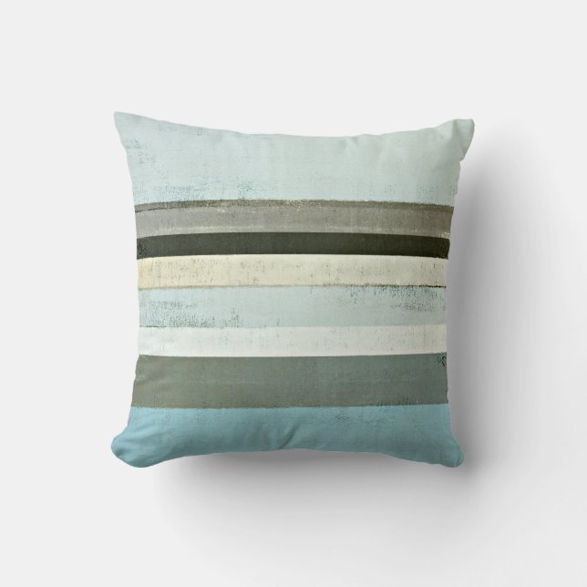 'Serious' Blue and Grey Abstract Art Pillow Kussen (Voorkant)