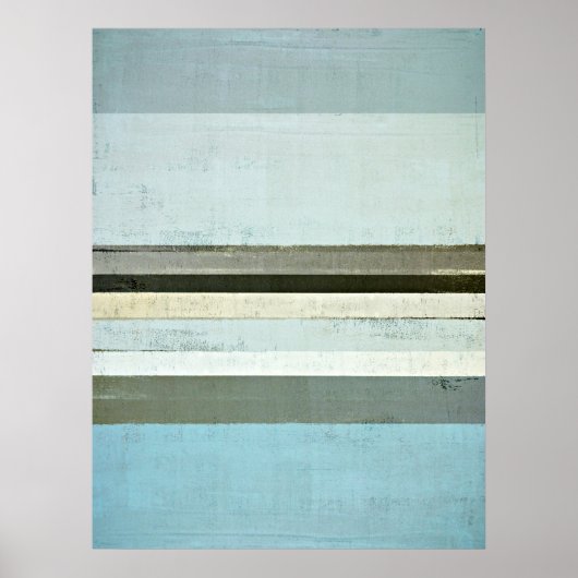 'Serious' Blue and Grey Abstract Art Poster Print (Voorkant)
