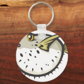 Serious Puffer Fish in Black and White Sleutelhanger (Voorkant)