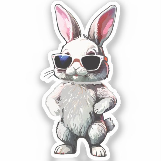 Serious Rabbit with Sunglasses Vinyl Sticker (Voorkant)