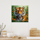 Serious Tiger met Vlinders in Oerwoud Poster (Keuken)