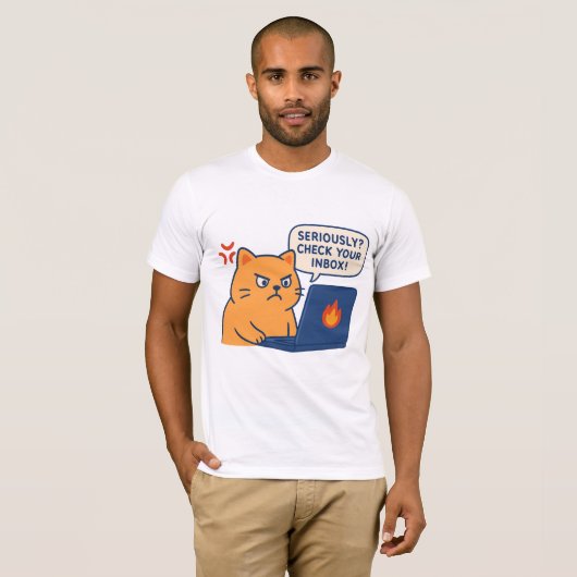 Seriously? Check Your Inbox – Angry Cat Office Tee T-shirt (Voorkant volledig)