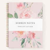 Sermon Notes Waterverf Bloemblush roze Notitieboek (Voorkant)