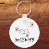 Serotonine Molecule Roze Bloemen Kies Gelukkig Sleutelhanger (Voorkant)