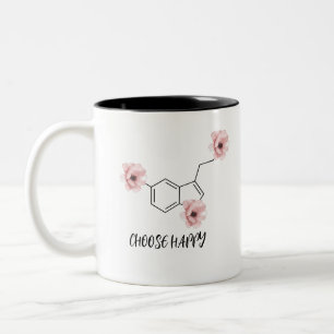 Serotonine Molecule Roze Bloemen Kies Gelukkig Tweekleurige Koffiemok