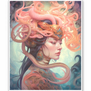 Serpent Hair Lady Fantasy Art Sticker