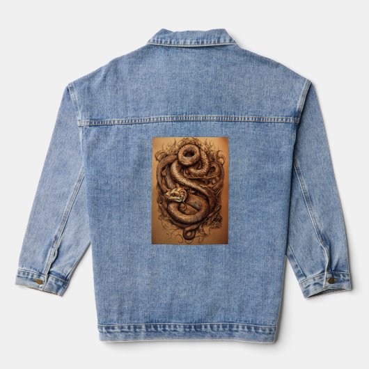 Serpent's Grace: Snake Design Tattoo Vorm Denim Jacket (Achterkant)