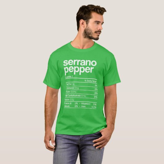 Serrano Pepper Nutrition Fact Funny Thanksgiving C T-shirt (Voorkant volledig)