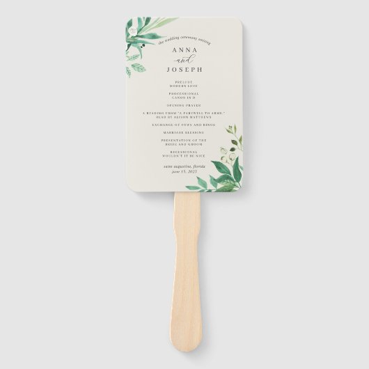 serre | Waterverf Botanisch huwelijksprogramma Handwaaier (Voorkant)