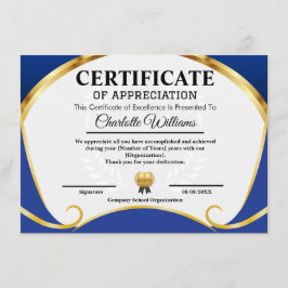 Sertificaat van Waardering Blauw Goud Elegant Informatiekaartje