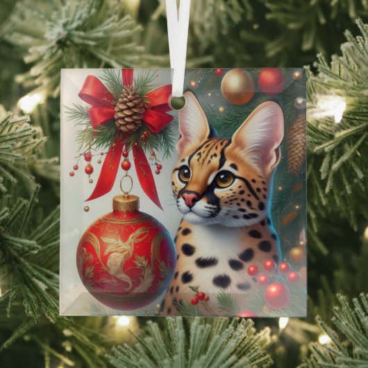 Serval Cat Glass Ornament (Insitu)
