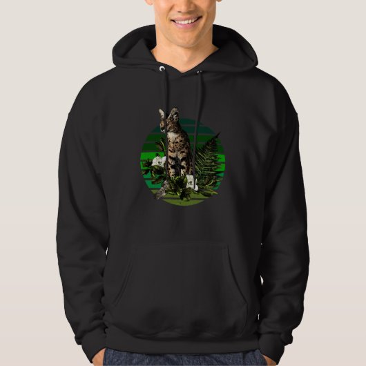 Serval Wild Spotted Cat Distressed Green Retro Sun Hoodie (Voorkant)