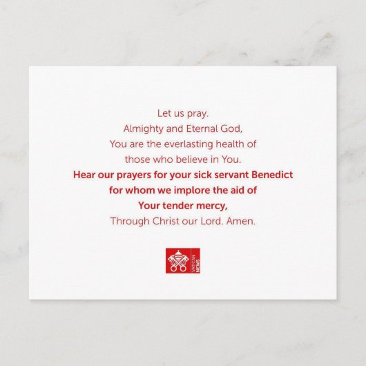 Servant Benedict Briefkaart (Voorkant)