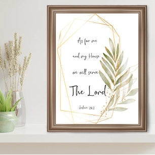 Serve the Lord Green bladeren and gold lijst Poster