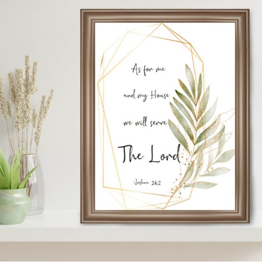 Serve the Lord Green bladeren and gold lijst Poster