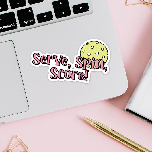 Serveer, draai, score! | roze en geel Pickleball Sticker