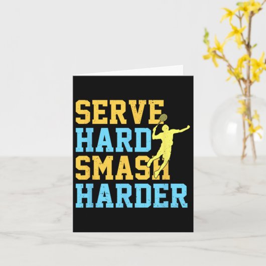 Serveer Hard Smash Harder Badminton Player Shuttle Kaart (Gele Bloem)